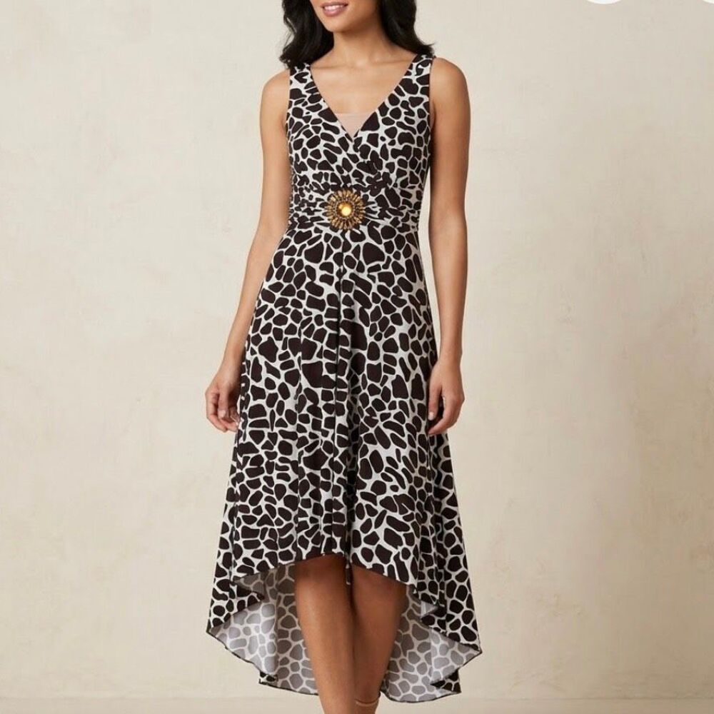 Y2K En Focus Studio Animal Print High-Low Dress 🐆 Jeweled Waist giraffe size 8